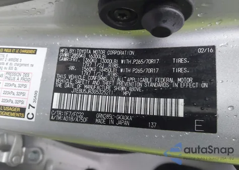 2016 Toyota 4Runner Trail z USA, uszkodzony, nr VIN JTEBU5JR3G5325211